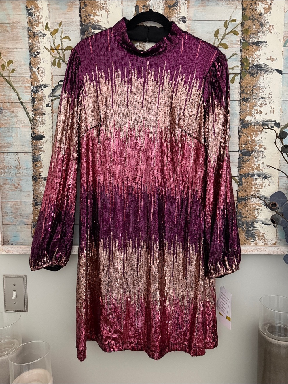Maison Tara Sequin Ombre Shift Dress in Pink and Plum NWT
